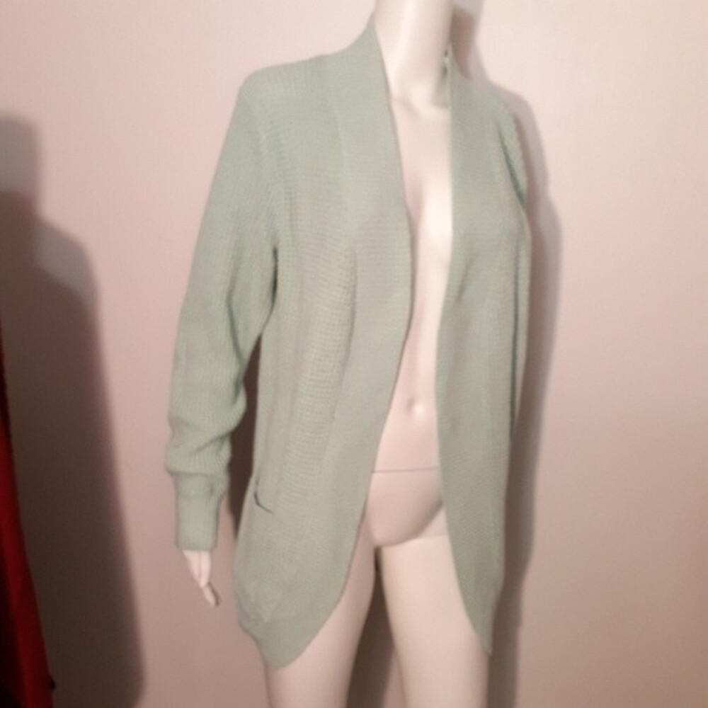 Kirundo aqua green waffle knit open front cardigan sweater s m